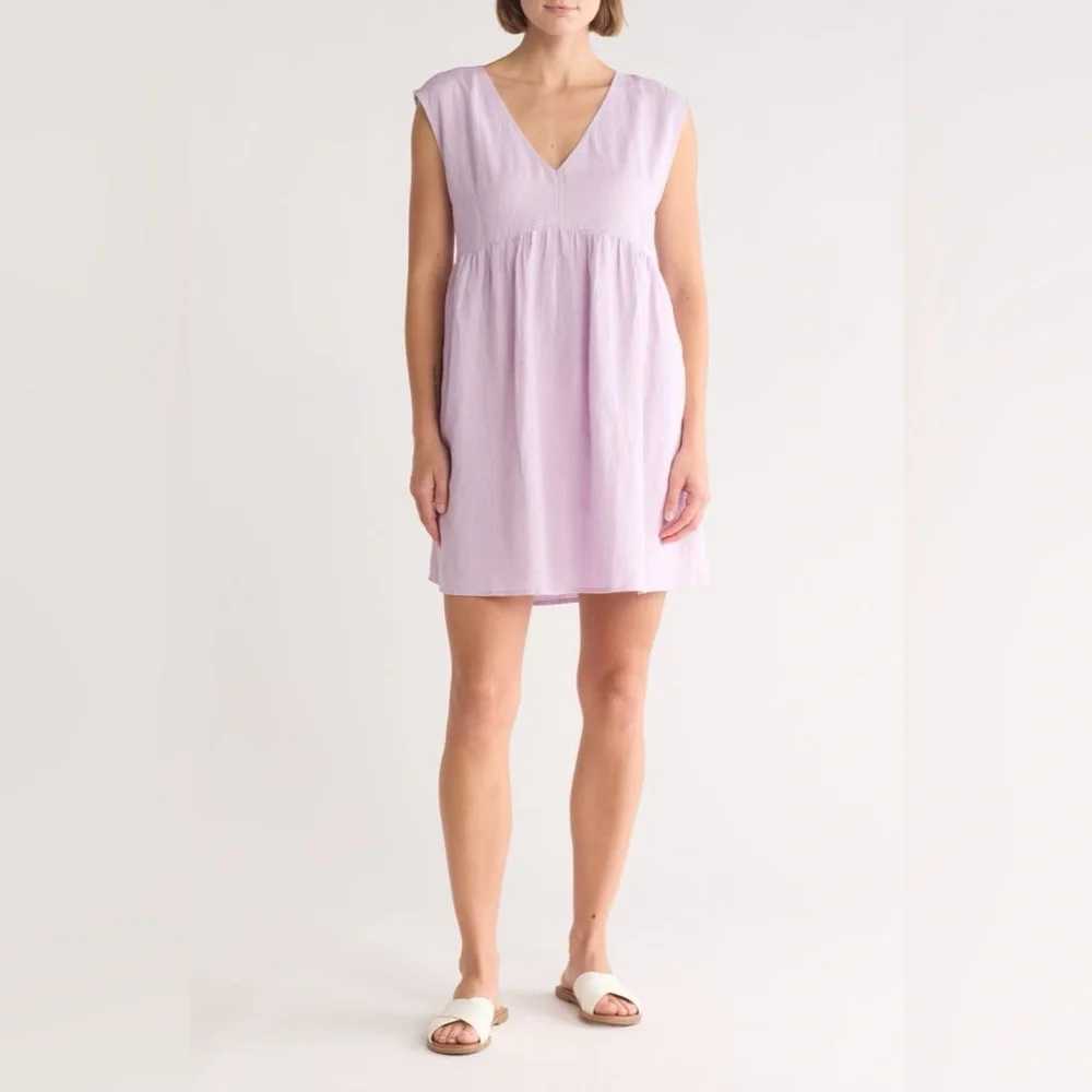 Madewell Relaxed Empire Waist Minidress Women’s Size Large in Subtle Lilac - Picture 1 of 7